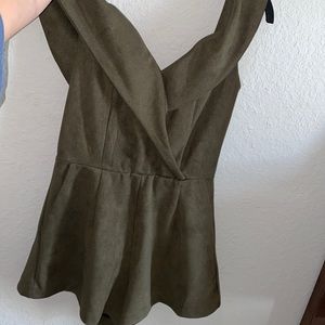Olive green off the shoulder small romper;high quality thick material